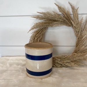 Vintage Blue Band Stoneware Crock, Vintage Stoneware crock