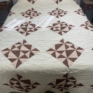 Vintage Patchwork Quilt: French Farmhouse Primitive Decor (52”x86”)