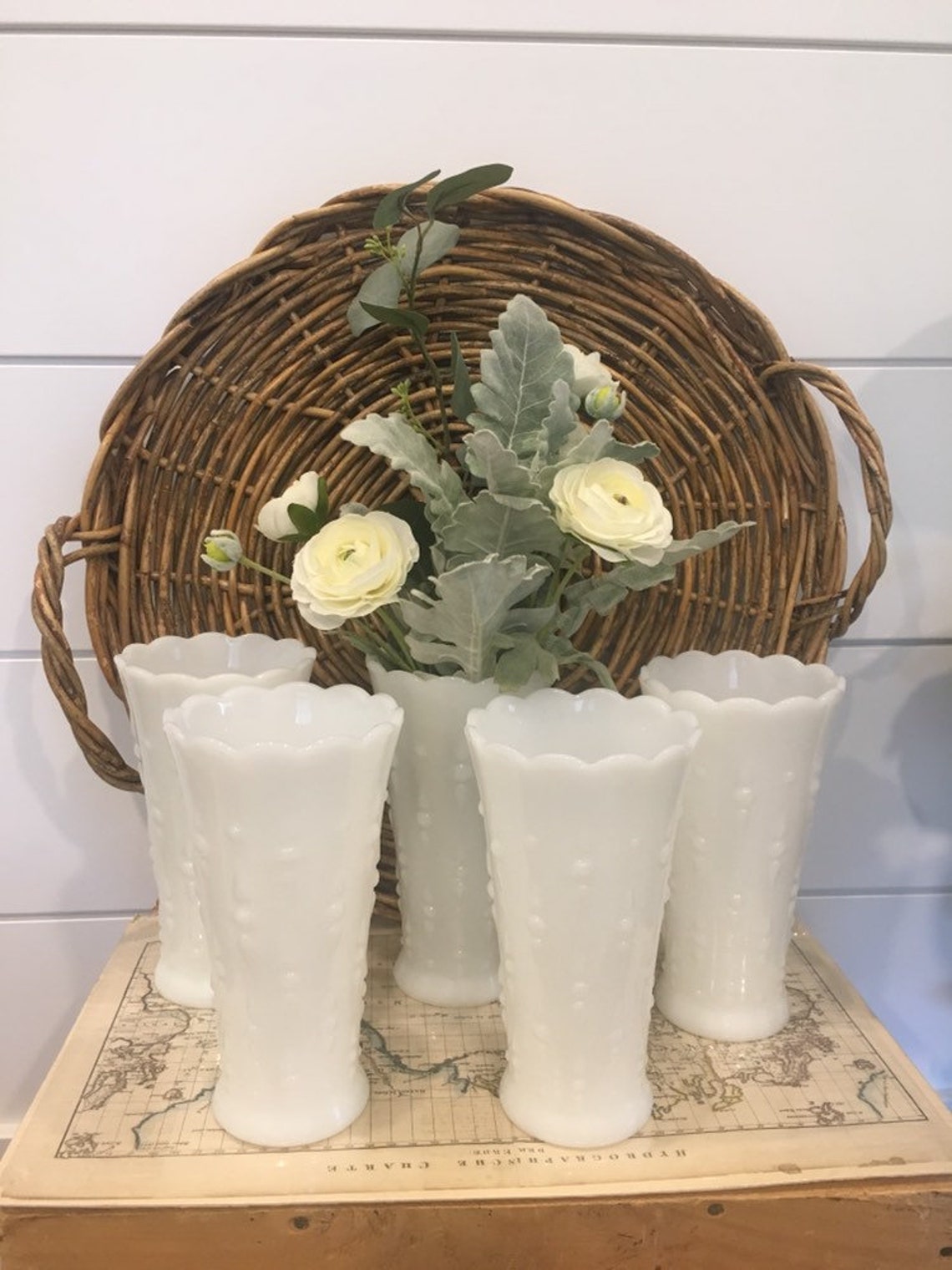 White Milk Glass Vases Hobnail Teardrop Pattern Milk Glass Etsy