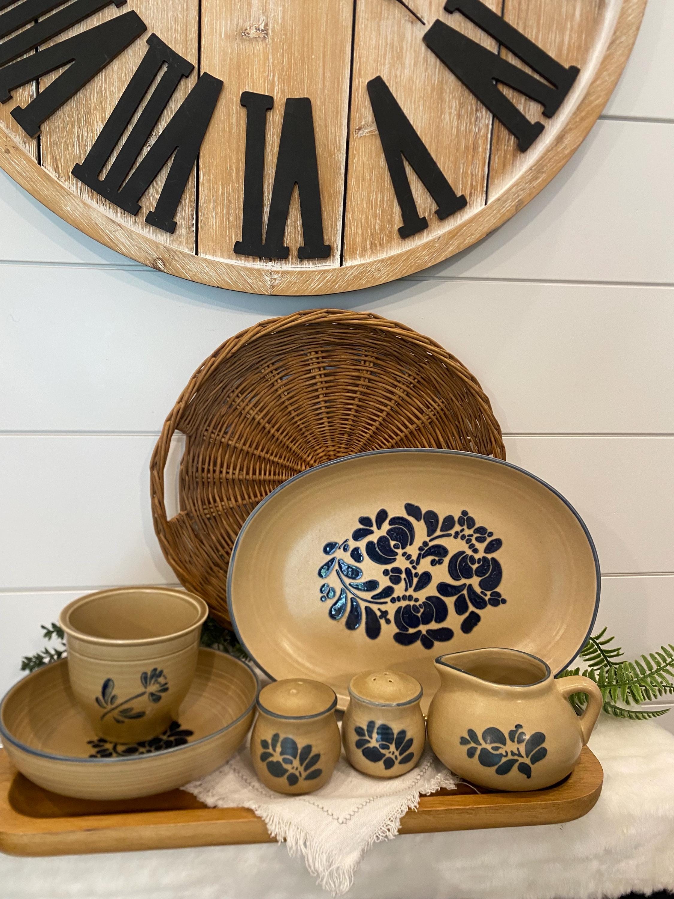 Vintage Pfaltzgraff Folk Art Serving Pieces: Platter, Bowl