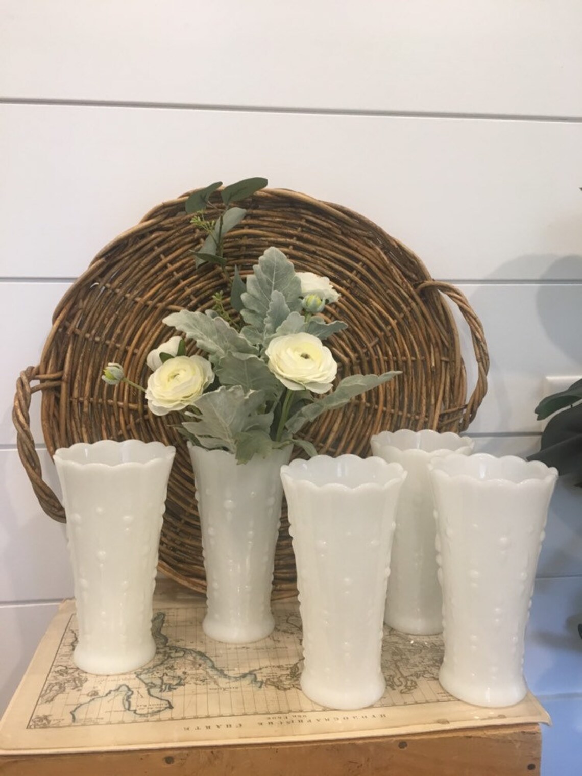 White Milk Glass Vases Hobnail Teardrop Pattern Milk Glass Etsy