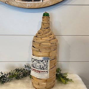 Vintage Wicker Demijohn: Green Glass Wine Jug, Greek Decor (3 Liter)