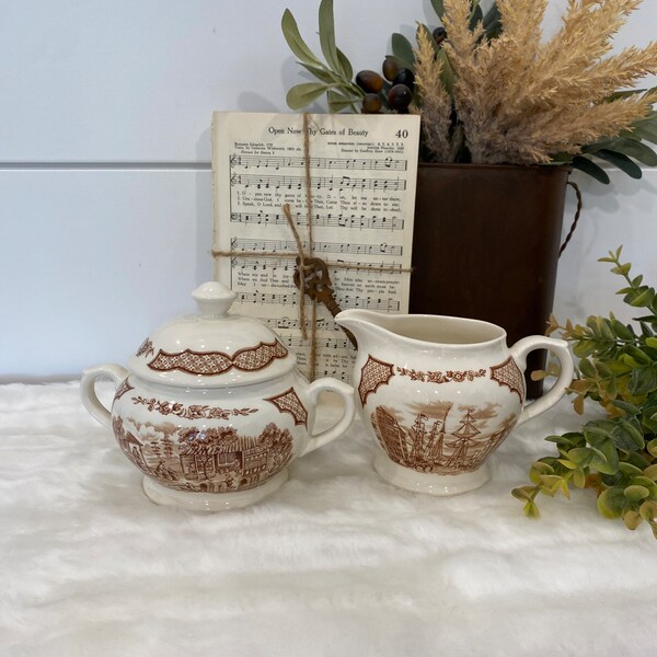 Vintage Alfred Meakin Staffordshire England Transferware Sugar and Creamer Set, Vintage Ironstone