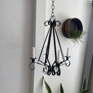 Vintage Black Iron Hanging Candelabra - French Cottage Style - 4 Candle Holders