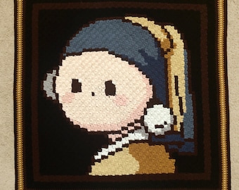 Girl with Pearl Earring Crochet Blanket Kit: C2C Cotton Acrylic blend Yarn (36"x36")