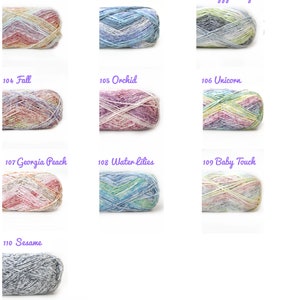 May include: A collection of yarn skeins in various colours and patterns, including Wild Flower, Tide, Foggy Valley, Fall, Orchid, Unicorn, Georgia Peach, Water Lilies, Baby Touch, and Sesame.