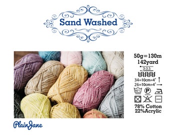 SandWashed sport Cotton Blend Yarn 50G 64 Colors Ideal for Blanket, clothes, all projects