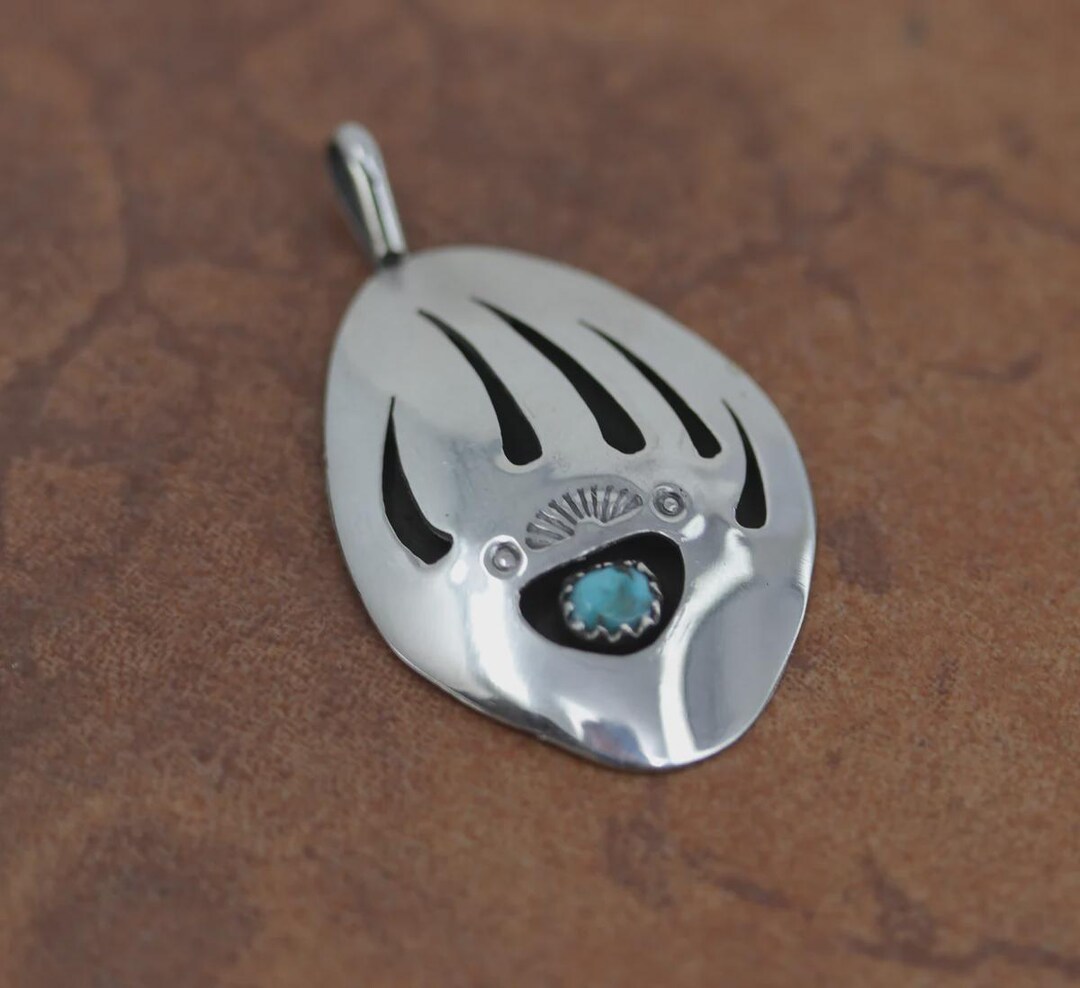 Navajo Sterling Silver Turquoise Bear Paw Pendant Native American ...