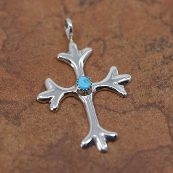 Navajo Sterling Silver Turquoise Cross Pendant Native American Jewelry