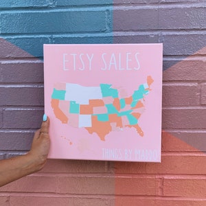 Etsy Sales Map for Small Business Owner, Customisable States Traveled Map for Adventureous Friend, Etsy Sales Map for Business Owning Friend Etsy Sales Map for Small Business Owning Map