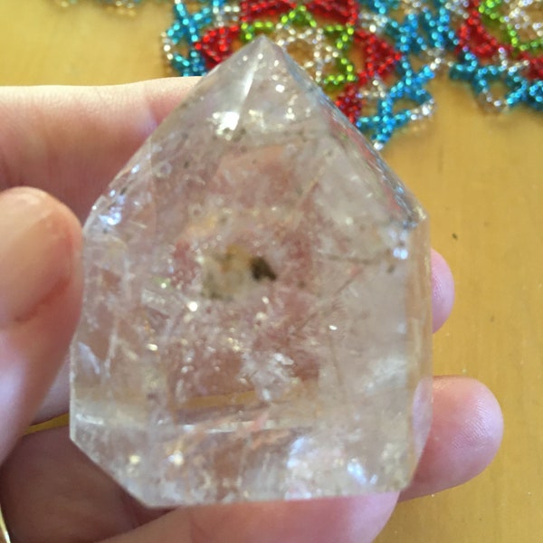 Rutilated Quartz Obelisk with Rainbow. So Pretty!