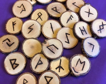 Wooden Runes (Wood Norse Runes. Viking Runes with Bag