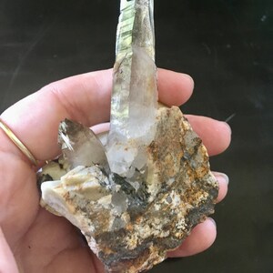 Gorgeous Smoky Quartz with Aegirine on Feldspar (Double Apexes, Lovely Growth Interference)