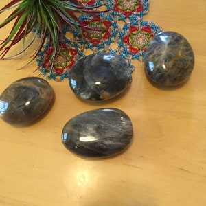 Polished Black Moonstone Palm Stone