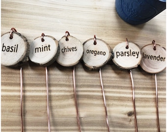 Wooden Herb Garden Markers: Oak, Walnut, Ash, Elm, Maple (Set of 6)