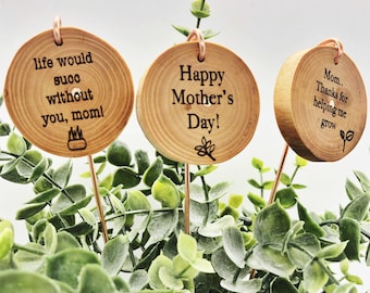 Mother's Day Plant Puns: Wood Burned Garden Stakes - Set of 3