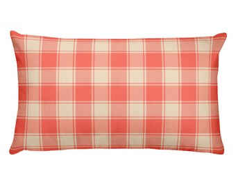 Coral plaid pillow | Etsy Coral Cream Plaid Pillow Sham Coral