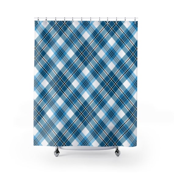 Blue And White Plaid Shower Curtain