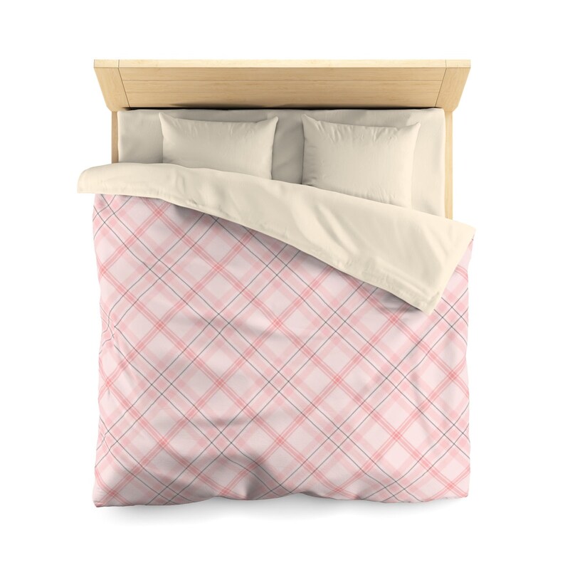 Pink Duvet Cover Twin Or Double Queen Size In Pretty Blush Plaid Microfiber For A Girl S Room