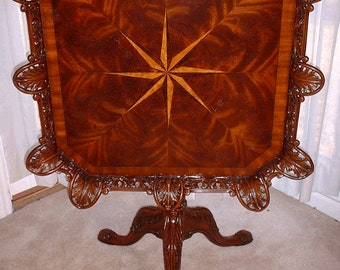 Ornate TILT Top, Crotch Mahogany TABLE By Maitland Smith, Hand Carved, FREE Delivery & Setup In your Home or Office. Make OffeR: