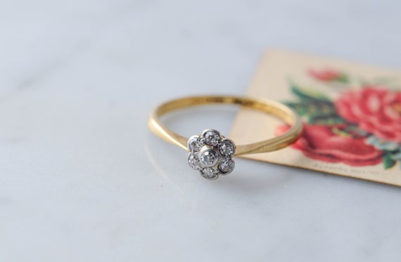 Antique Edwardian 18k Gold, Diamond Cluster Flowe… - image 1