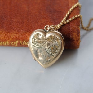 Antique English Rolled Gold Engraved Design Heart Locket Necklace