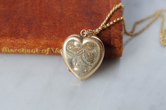 Antique English Rolled Gold Engraved Design Heart… - image 1