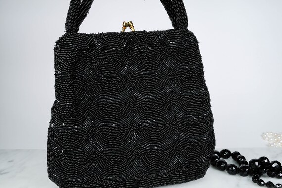 Vintage Jorelle Black Beaded Evening Hand Bag wit… - image 9