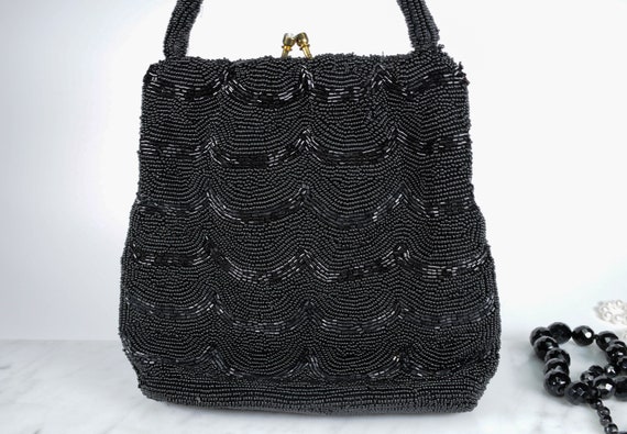 Vintage Jorelle Black Beaded Evening Hand Bag wit… - image 1