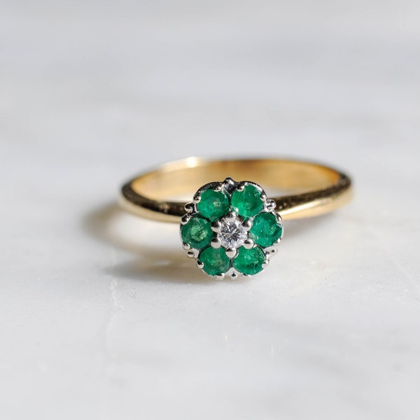 Vintage 14k Yellow Gold Emerald and Diamond Ring