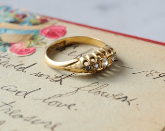 Antique 1917 Victorian 18k Gold Rose and Old European Cut Diamond Ring, Wedding Ring, Chester Assay Marks, Size 6
