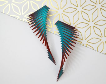 Pendientes llamativos de colores: verde azulado y rojo: Parazeph