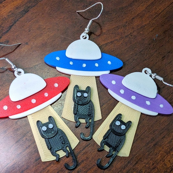 UFO Earrings with Cat