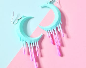 Pendientes Luna Derretida — Menta y Rosa