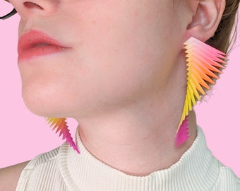 Pendientes llamativos de colores: rosa, amarillo y morado: Parazeph