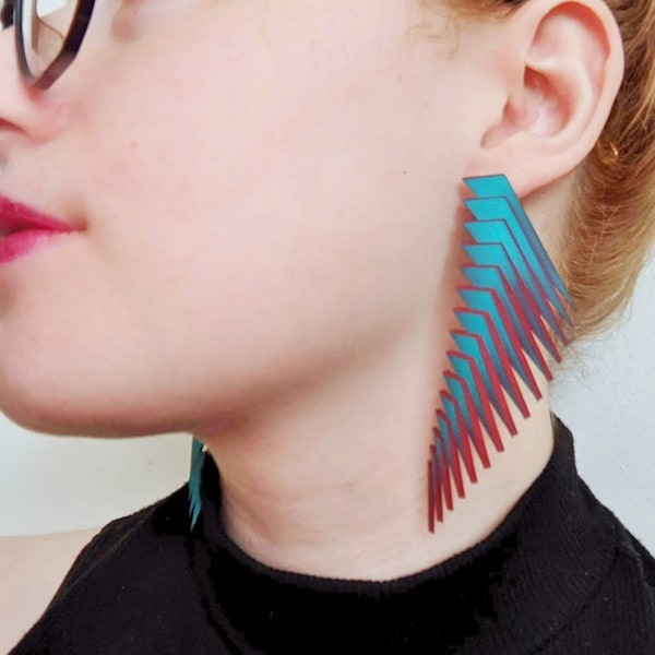 Teal and Red Earrings—Stud Parabora
