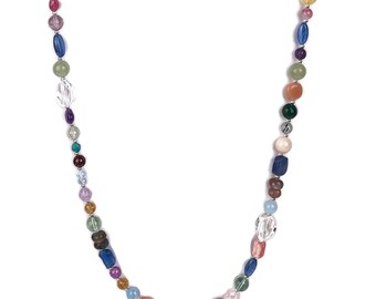 Kleurrijke edelsteen lange ketting, boho-stijl