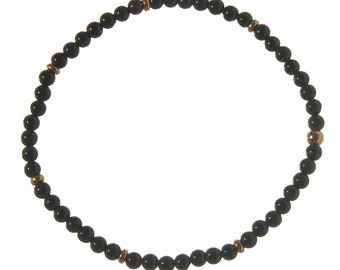 Pulsera de turmalina - pulsera elástica de piedras preciosas - plata 925 bañada en oro rosa - pulsera Schorl - pulsera de turmalina