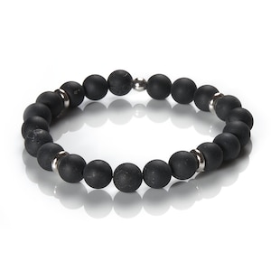 Black tourmaline bracelet - Schorl bracelet - gemstone bracelet - matte black tourmaline and 925 silver - 8 mm pearl bracelet