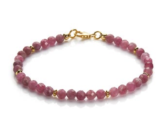 Pulsera de turmalina rosa/rubelita, bañada en plata