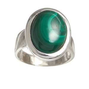 Malachite Ring 925 Silver Size 55