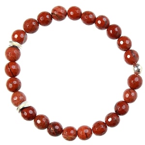 Jasper bracelet red - Red Jasper and 925 silver - 8 mm faceted beads - Pearl bracelet red - Gemstone bracelet Jasper