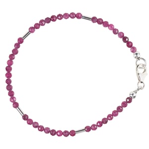Rubin Armband - Edelstein-Armband mit Verschluß - 925 Silber - Perlenarmband 3.5mm natürlicher Rubin