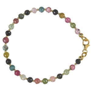 Tourmaline colorful bracelet - gemstone bracelet with clasp - natural colorful tourmaline and silver gold-plated