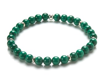 Malachit Armband - Perlenarmband grün - Malachit Edelstein-Armband 6.5mm Stretch - 925 Silber