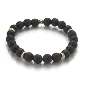 Lava Armband - Edelstein Armband - Naturstein Armband - Lava und 925 Silber - 8mm Perlenarmband schwarz