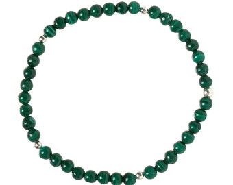 Malachit Armband - natürlicher Malachit und 925 Silber - 4.8mm Edelsteinarmband - Perlenarmband grün