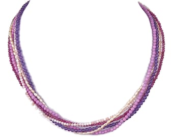 Ruby - Amethyst - Pearl 5-row necklace necklace