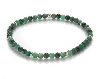 Emerald bracelet - gemstone bracelet stretch - natural emerald and 925 silver - pearl bracelet green