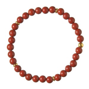 Jasper bracelet red - Red Jasper and 925 silver gold plated - 6.5 mm pearl bracelet red - gemstone bracelet Jasper